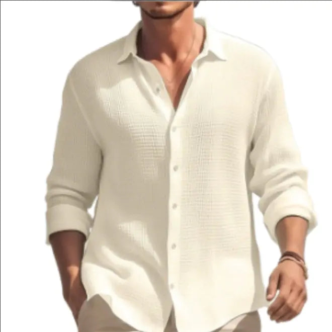 Men's Plus Size Solid Color Long Sleeve Lapel Shirt