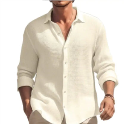 Men's Plus Size Solid Color Long Sleeve Lapel Shirt