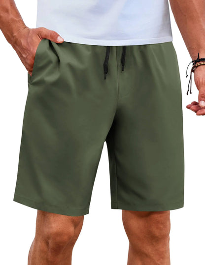 COOFANDY Mens 9" Elastic Shorts Lightweight Beach Summer Shorts Drwastring Khaki Vacation Shorts