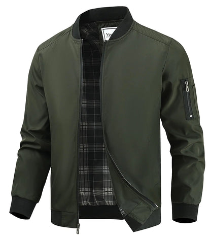 Veusna Mens Lightweight Bomber Jackets Light Track Jackets Casual Summer Windbreaker Outdoor Golf Fashion Coat for Men Green Medium