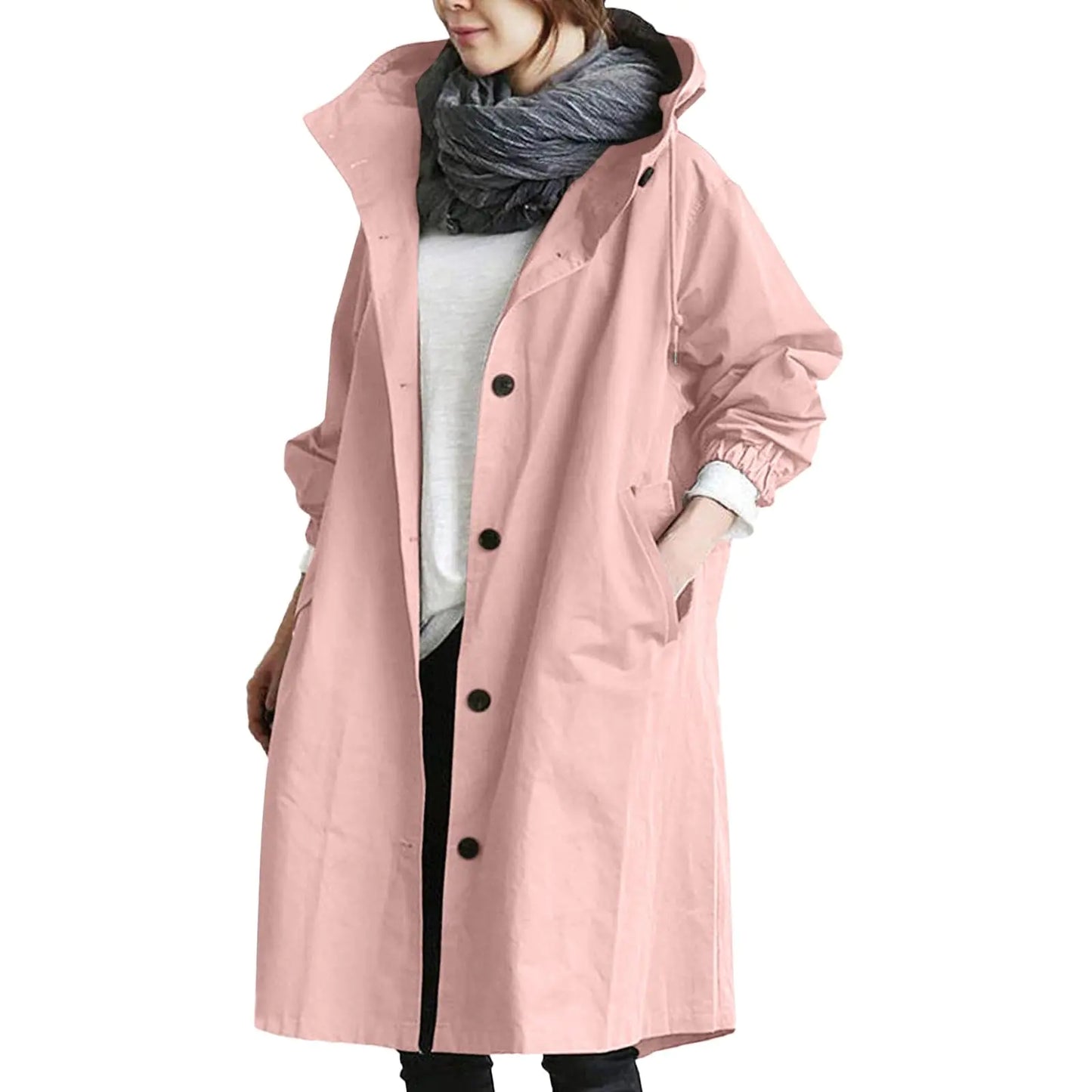 Senyentie Trench Coat for Women 2024 Jackets Loose Rain Jacket Oversized Trench Coats with Hood Elegant Windbreaker Outwear