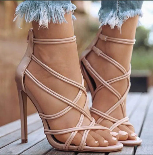 2020 Summer Women’s Cross-Strap Open-Toe High Heels