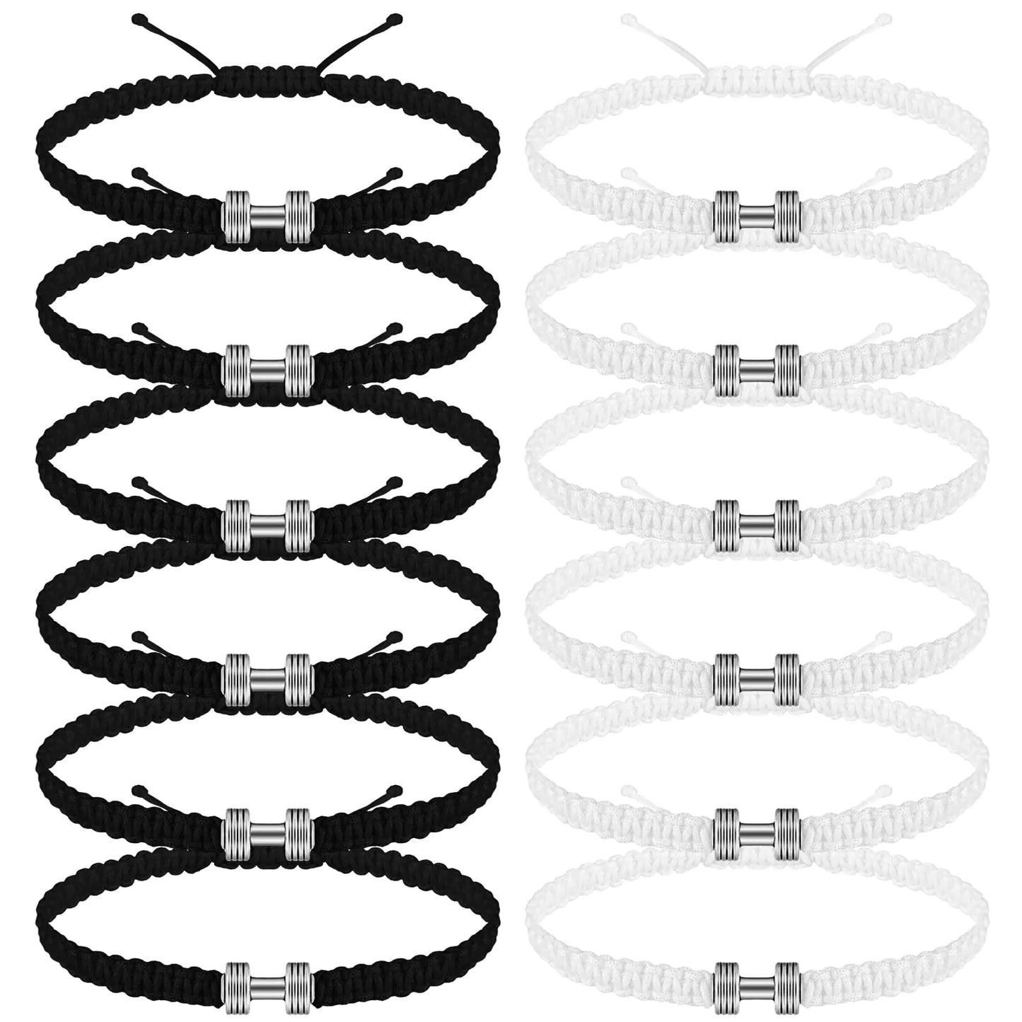 Zeyune 12 Pcs Woven Dumbbell Bracelet Black White Fitness Motivational Dumbbell Charm Adjustable Bracelet Dumbbell Bracelet for Men Women Bracelet Gym Yoga Bracelet Fitness Sports Fitness Gift