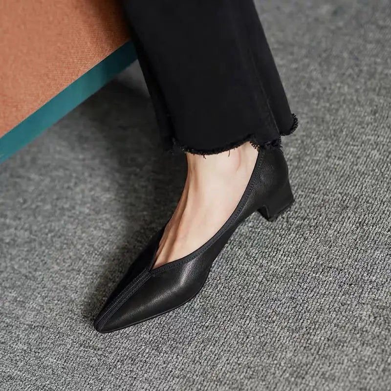 2023 Spring Vintage Leather High-Heel Shoes for Women