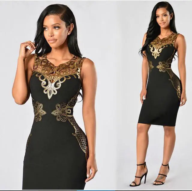 Elegant Lace Appliqué Sleeveless Dress