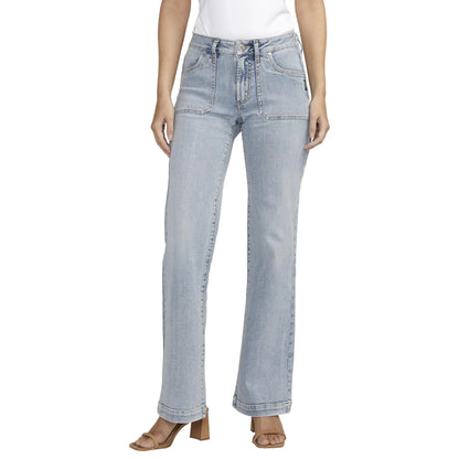 Silver Jeans Co. Womens Suki Mid Rise Curvy Fit Trouser Leg Jeans Indigo