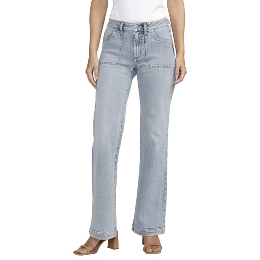Silver Jeans Co. Womens Suki Mid Rise Curvy Fit Trouser Leg Jeans Indigo