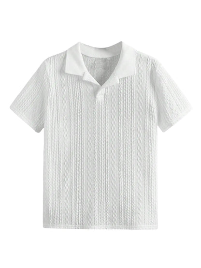 Verdusa Boys Casual Shirt Tops Short Sleeve Collar Textured Tee Shirts White 9Y