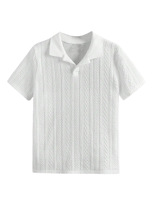 Verdusa Boys Casual Shirt Tops Short Sleeve Collar Textured Tee Shirts White 9Y
