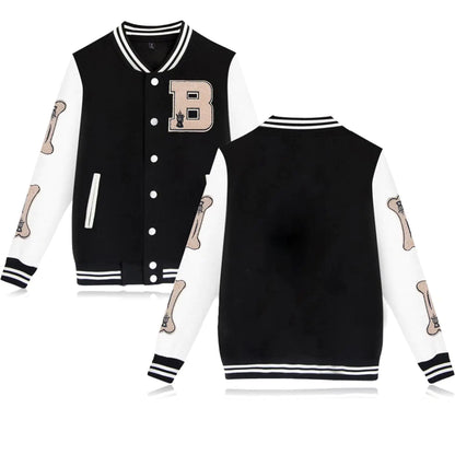 Mens Bomber Jackets Letterman Jacket Button Down Vintage Varsity Jackets Baseball Coat Black