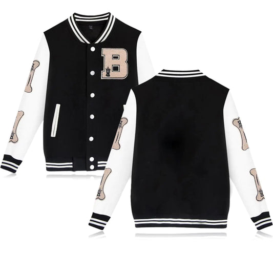 Mens Bomber Jackets Letterman Jacket Button Down Vintage Varsity Jackets Baseball Coat Black