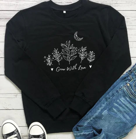 Floral Print Round Neck Long Sleeve Sweatshirt