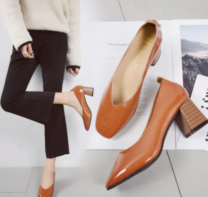 Korean Style Chunky Heel Women's Flats (Versatile Work Shoes)