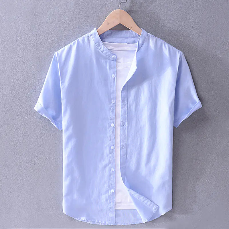 Men's Loose Linen Casual Shirt - Solid Color Beach Style