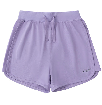 ALAVIKING Girls Cotton Shorts Athletic Running Shorts with Elastic Waistband Workout Shorts for Girls Size 3-12 Years (Lilac-XL)