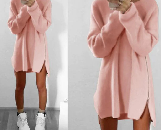 Casual Loose Zipper Sweater and Sweater Dress
