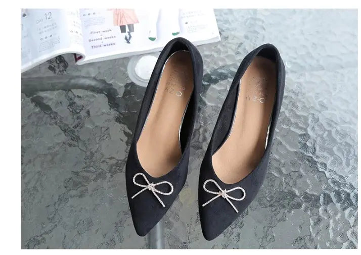 Vintage Velvet Bow High Heel Shoes with Pointed Toe