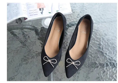 Vintage Velvet Bow High Heel Shoes with Pointed Toe